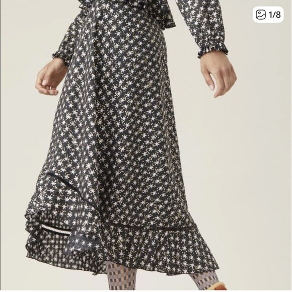 Stine Goya Star Print Midi Ruffle Skirt Black Gold Lavender Size S Party Festive - Picture 2 of 16